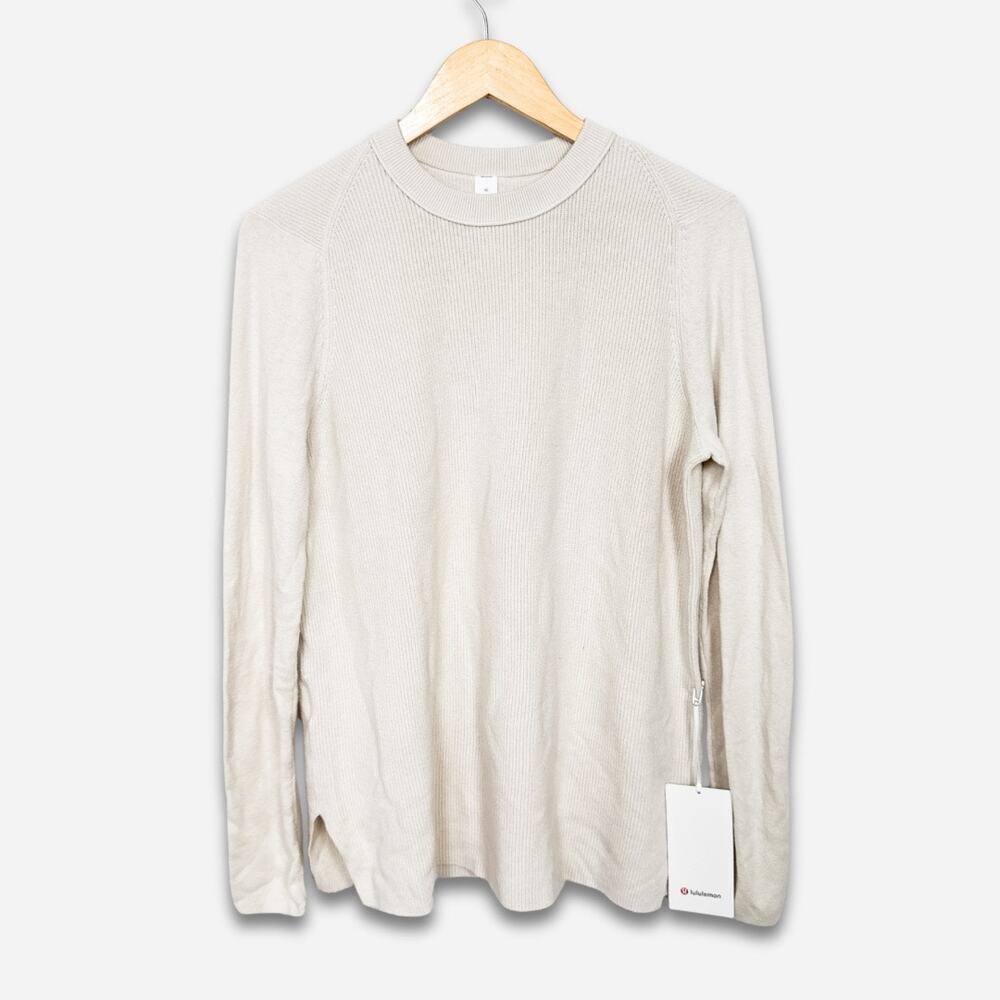 NWT Lululemon Take It All In Cotton Blend Crewneck Sweater beige WHTO Medium